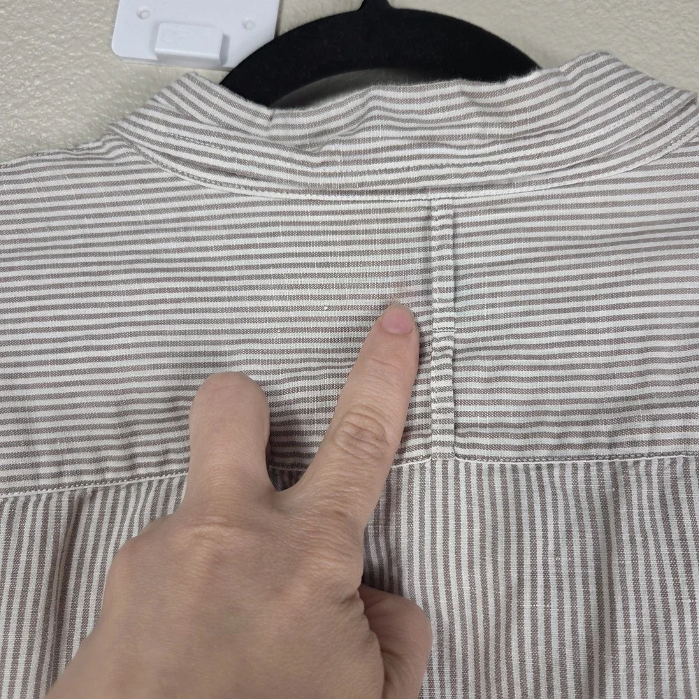 Banana Republic Linen Cotton Shirt Mens Large Tall Brown White Stripe Button...